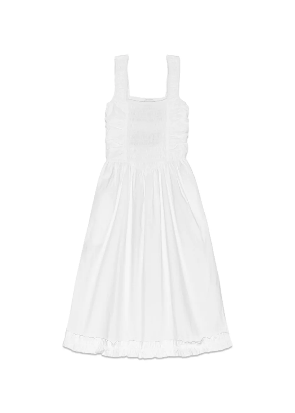 Cotton Poplin Midi Strap Smock Dress