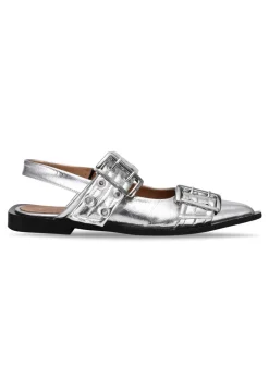 Feminine Buckle Ballerina Metallic