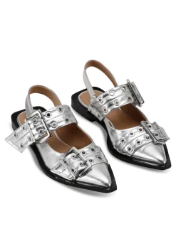 Feminine Buckle Ballerina Metallic