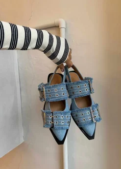 Feminine Buckle Ballerina Charms Denim