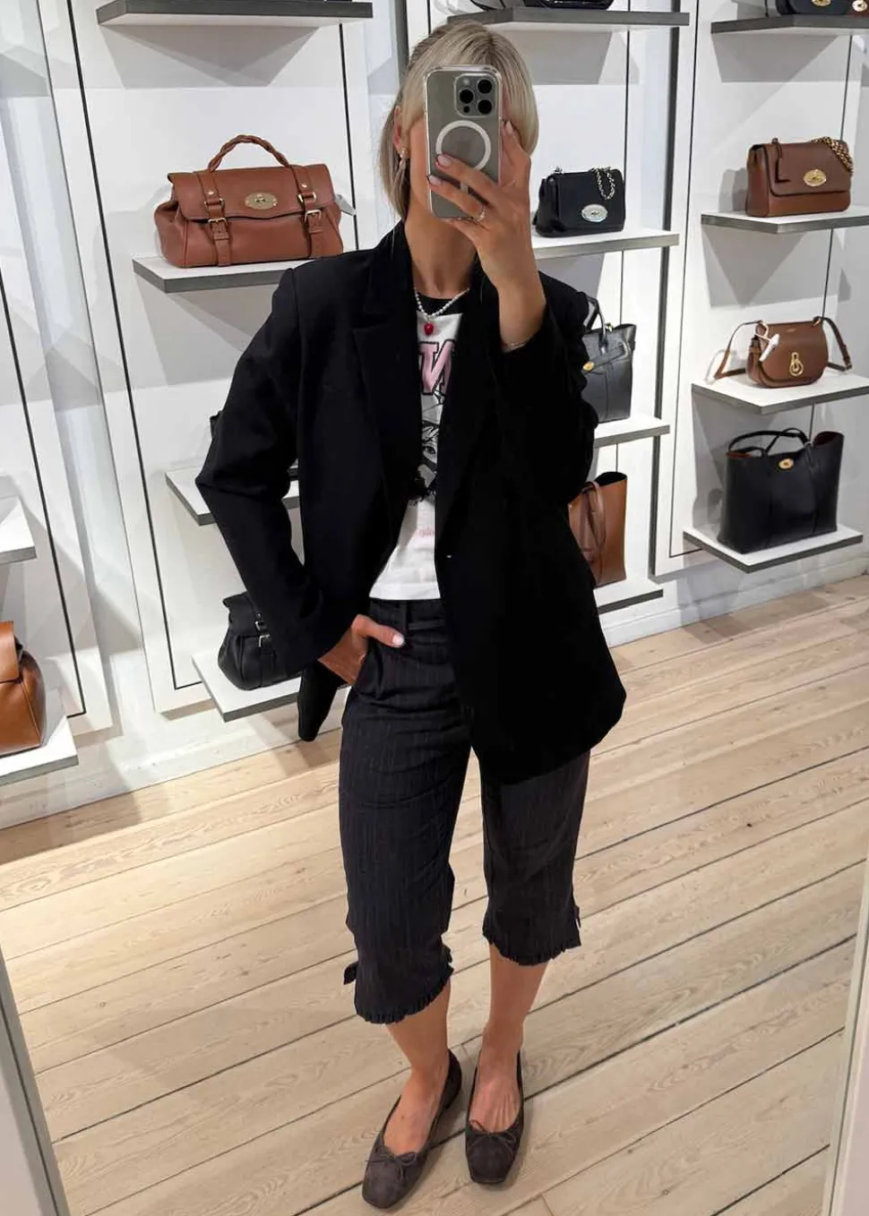 Stretch Stripe Tailoring Capri Pants