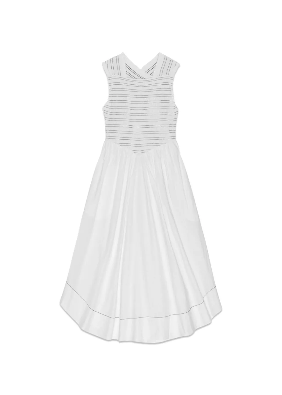 Washed Stretch Cotton Smock Midi Straps Dress